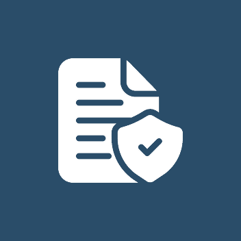 Document icon with shield and checkmark.