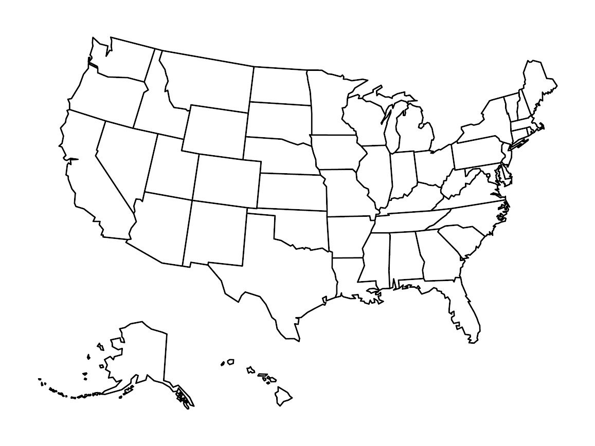 A map of the united states with each state labeled.